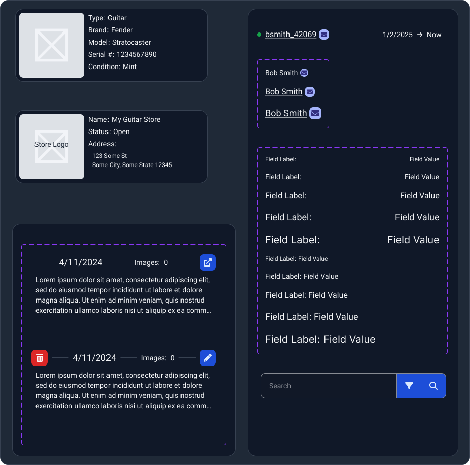 List item and form field component designs with state variants